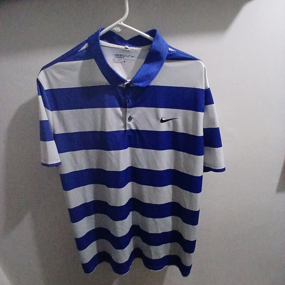 Nike Blue and Gray Striped Men's Polo Shirt
